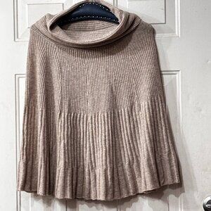 The Cashmere Project AOS One Size Poncho Oatmeal Cowl Neck Rib Knit